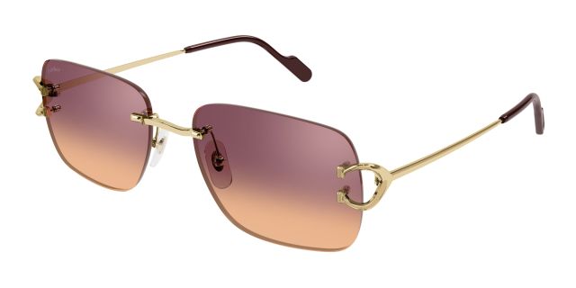 Lunettes de soleil Cartier CT0330S-009, finition dorée, verres dégradés prune et orangé