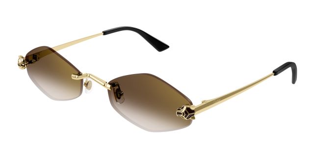 Lunettes de soleil Cartier CT0433S-002, finition dorée, verres bruns dégradés