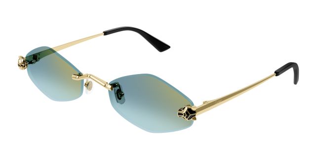 Lunettes de soleil Cartier CT0433S-003, finition dorée, verres turquoise à reflet doré