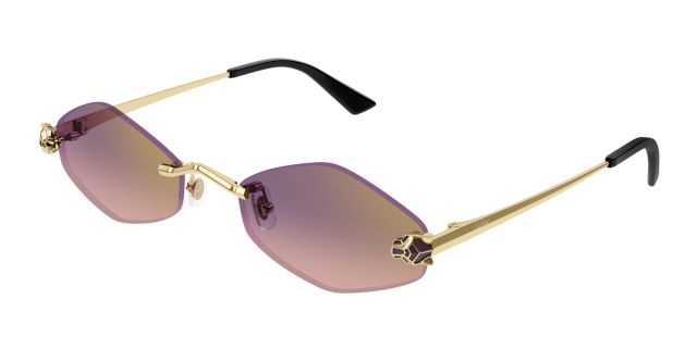 Lunettes de soleil Cartier CT0433S-004, finition dorée, verres violets dégradés