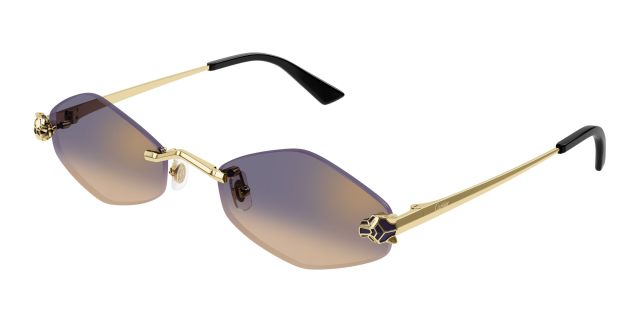 Lunettes de soleil Cartier CT0433S-005, finition dorée, verres mauves dégradés
