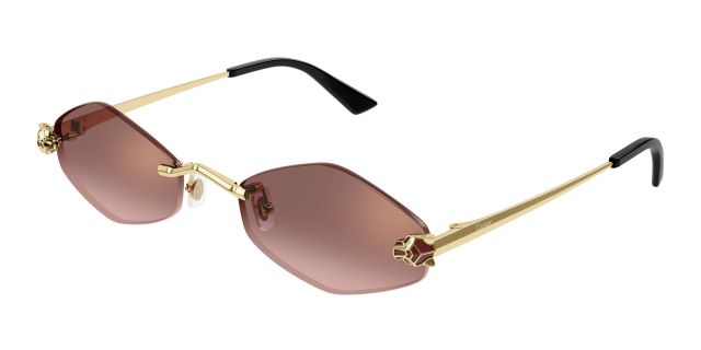 Lunettes de soleil Cartier CT0433S-006, finition dorée, verres rosés dégradés