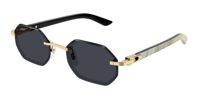 Lunettes de soleil Cartier CT0439S-002, finition dorée, verres gris foncé, branches noir et ivoire