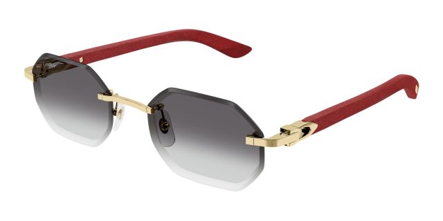 Lunettes de soleil Cartier CT0439S-003, finition dorée, verres gris dégradés, branches rouges