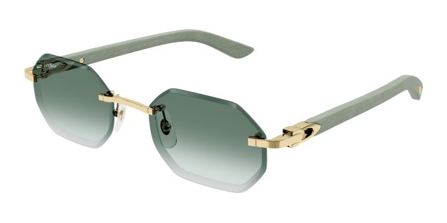 Lunettes de soleil Cartier CT0439S-004, finition dorée, verres verts dégradés, branches vert tendre