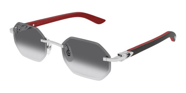 Lunettes de soleil Cartier CT0439S-005, finition platine, verres gris dégradés, branches rouge et noir
