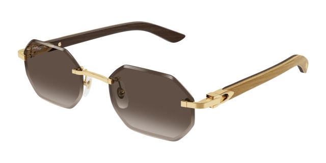 Lunettes de soleil Cartier CT0439S-006, finition dorée, verres bruns, branches brun et miel