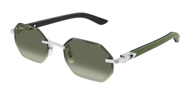 Lunettes de soleil Cartier CT0439S-008, finition platine, verres verts, branches kaki