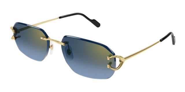 Lunettes de soleil Cartier CT0468S-002, finition dorée, verres bleus dégradés à reflet doré