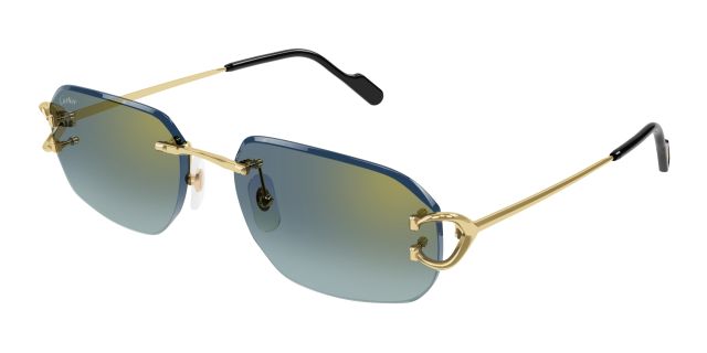 Lunettes de soleil Cartier CT0468S-003, finition dorée, verres bleu-vert dégradés