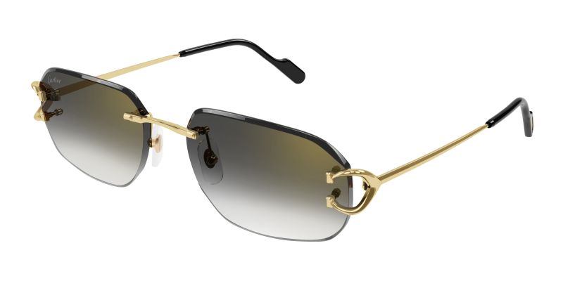 Lunettes de soleil Cartier CT0468S, Décor C de Cartier, finition dorée, verres gris dégradés