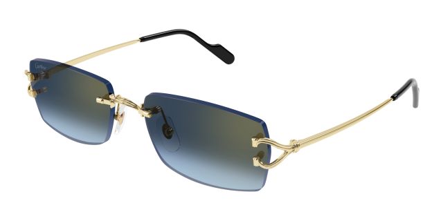 Lunettes de soleil Cartier CT0550S-002, finition dorée, verres bleus dégradés