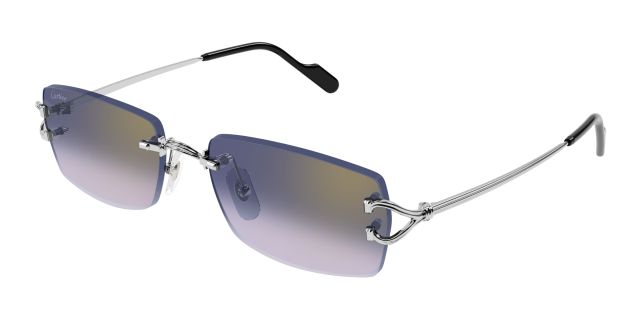 Lunettes de soleil Cartier CT0550S-003, finition platine, verres dégradés bleu et mauve