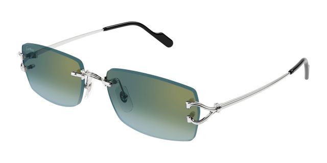 Lunettes de soleil Cartier CT0550S-004, finition platine, verres bleu-vert