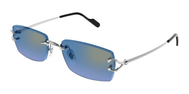 Lunettes de soleil Cartier CT0550S-007, finition platine, verres bleus