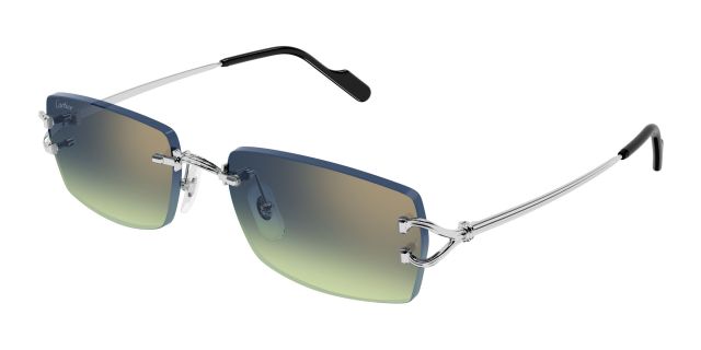 Lunettes de soleil Cartier CT0550S-008, finition platine, verres dégradés bleu et vert anis