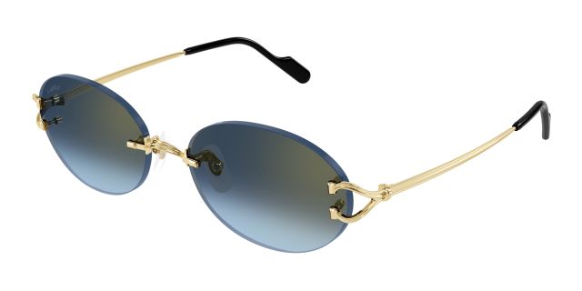 Lunettes de soleil Cartier CT0551S-002, finition dorée, verres bleus dégradés