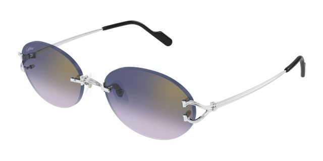 Lunettes de soleil Cartier CT0551S-003, finition platine, verres dégradés bleu et mauve