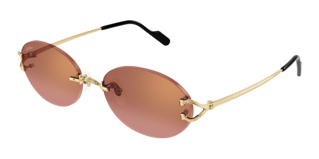 Lunettes de soleil Cartier CT0551S-005, finition dorée, verres orangés