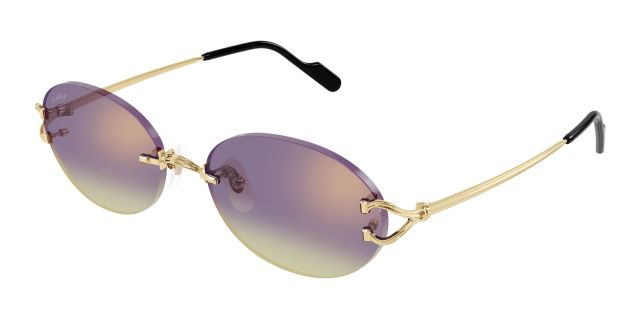 Lunettes de soleil Cartier CT0551S-006, finition dorée, verres dégradés violet et jaune