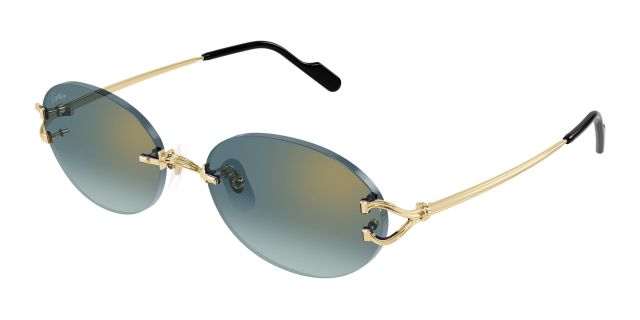 Lunettes de soleil Cartier CT0551S-007, finition dorée, verres bleu-vert dégradés