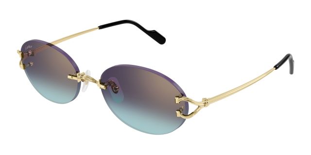 Lunettes de soleil Cartier CT0551S-008, finition dorée, verres dégradés violet et turquoise