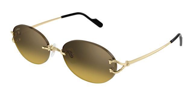 Lunettes de soleil Cartier CT0551S-009, finition dorée, verres dégradés brun et doré