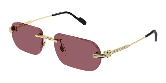 Lunettes de soleil Cartier CT0577S-004, finition dorée, verres rouges