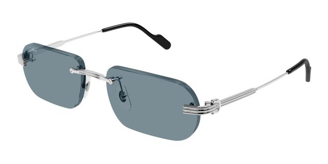 Lunettes de soleil Cartier CT0577S-006, finition platine, verres bleu clair
