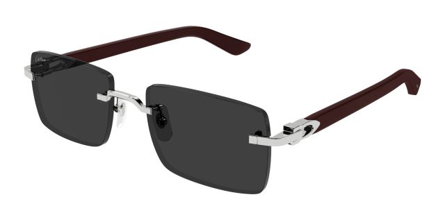 Lunettes de soleil Cartier CT0579S-002, finition platine, verres gris, branches bordeaux