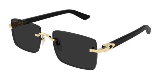 Lunettes de soleil Cartier CT0579S-005, finition dorée, verres gris, branches noires