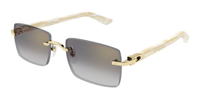 Lunettes de soleil Cartier CT0579S-007, finition dorée, verres gris dégradés, branches ivoire