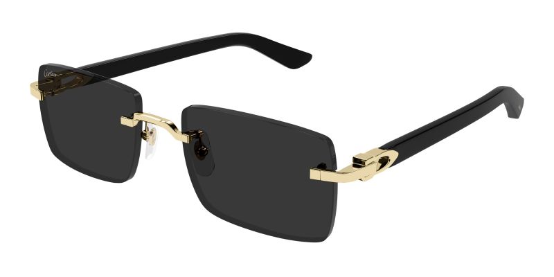 Lunettes de soleil Cartier CT0579S, Décor C de Cartier, finition dorée, verres gris, branches noires