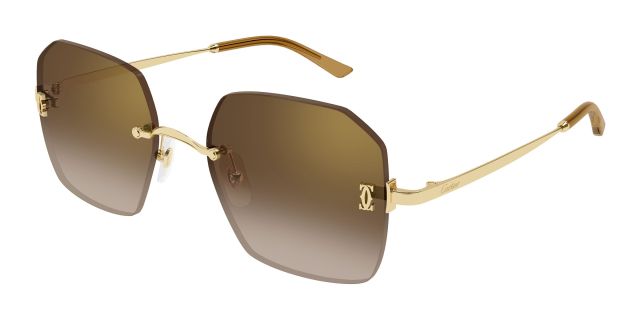 Lunettes de soleil Cartier CT0591S-002, finition dorée, verres bruns à reflet doré