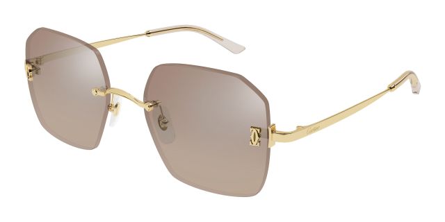Lunettes de soleil Cartier CT0591S-003, finition dorée, verres rosés