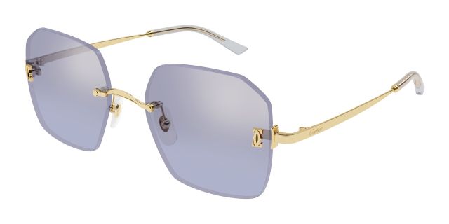 Lunettes de soleil Cartier CT0591S-004, finition dorée, verres lavande