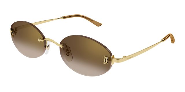 Lunettes de soleil Cartier CT0592S-002, finition dorée, verres bruns dégradés