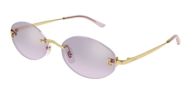 Lunettes de soleil Cartier CT0592S-003, finition dorée, verres rose pâle