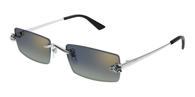 Lunettes de soleil Cartier CT0598S-003, finition platine, verres bleu-vert dégradés