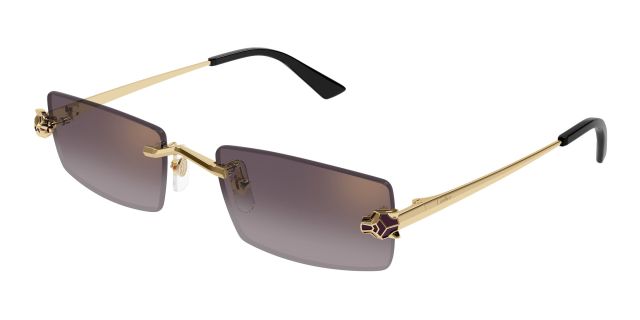 Lunettes de soleil Cartier CT0598S-005, finition dorée, verres mauves dégradés