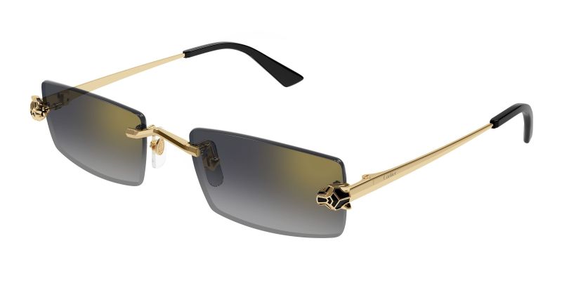 Lunettes de soleil Cartier CT0598S, Panthère de Cartier, finition dorée, verres gris dégradés