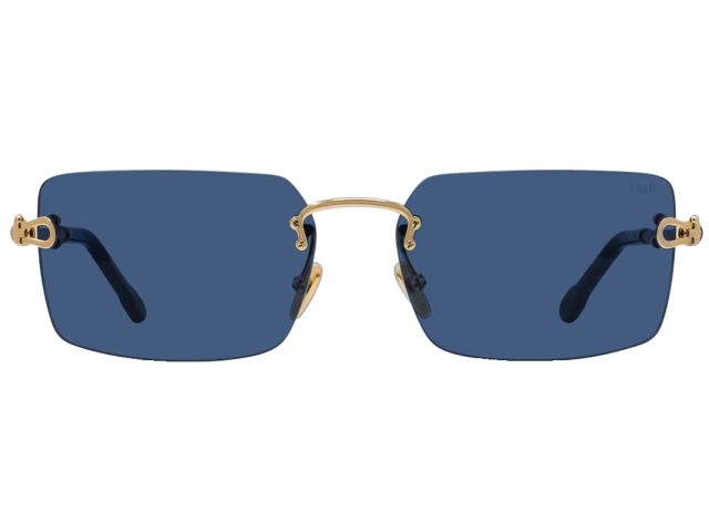 Lunettes de soleil FRED sans cercle, verres bleus et détail doré en forme de manille aux charnières