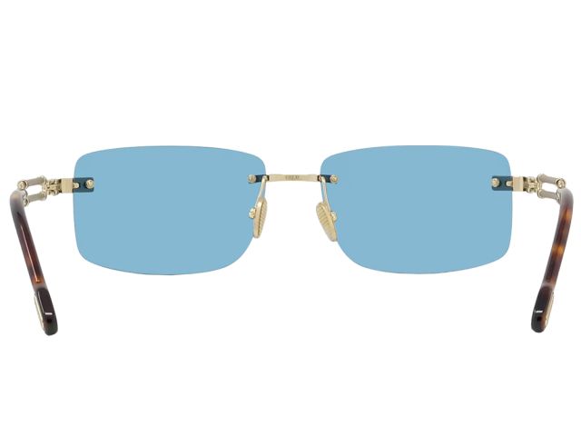 Lunettes de soleil FRED sans cercle, verres bleu clair et branches écaille